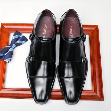Ponytail Shoe Shine Parlor Men’s Leather Double Buckle Monk Dress Shoes